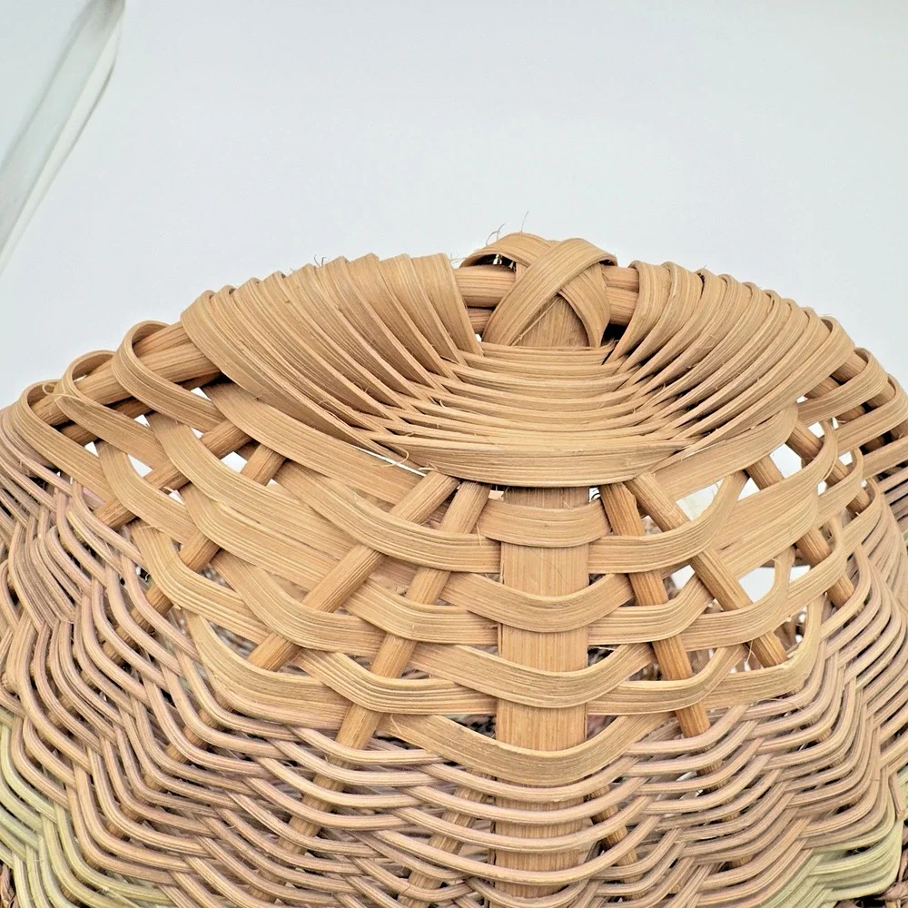 Vintage Hand Woven Basket Rattan Seagrass Artisan Signed 16.5 x 11.75 x 5